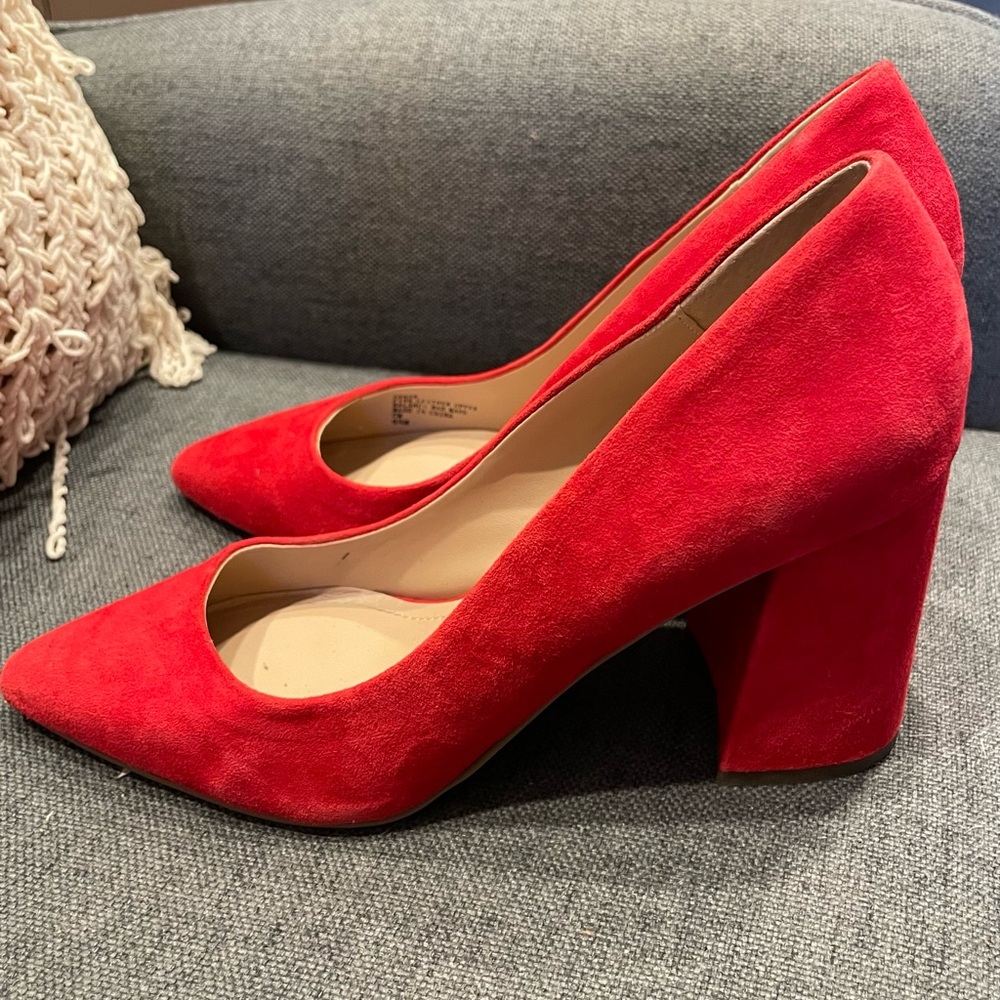 Charles David Ruby Red Suede block heels